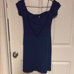 Free People Blue Off-Shoulder Cap Sleeve Mini Dress